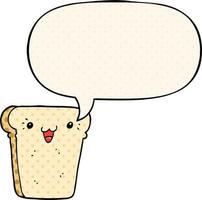cartoon slice of bread and speech bubble in comic book style vector