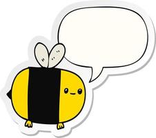 cute cartoon bee and speech bubble sticker vector