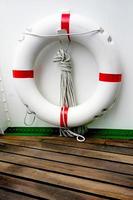 Boat deck swim ring close up photo