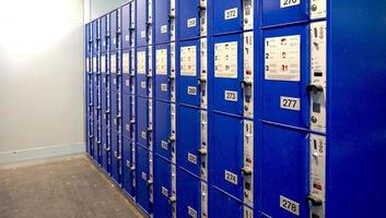 blue Locker in train station photo