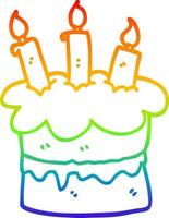 rainbow gradient line drawing cartoon birthday cake vector