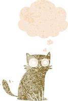 cartoon cat and thought bubble in retro textured style vector