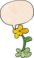 cartoon flower and speech bubble in retro texture style vector