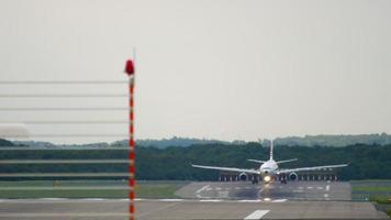 DUSSELDORF, GERMANY JULY 22, 2017 - Turkish Airlines Airbus A330 in retro livery TC JNC begin accelerate before departure. Dusseldorf airport video