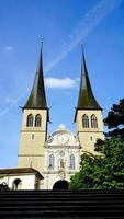 The front view of Hofkirche cathedral Lucerne photo