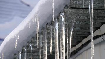 Close up of icicles on railing video