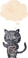 cute cartoon cat and thought bubble in retro textured style vector