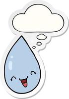 cartoon raindrop and thought bubble as a printed sticker vector