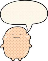 cute fat cartoon human and speech bubble in comic book style vector