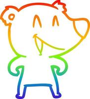 rainbow gradient line drawing laughing bear cartoon vector