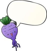 cartoon turnip and speech bubble in smooth gradient style vector