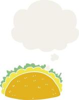 cartoon taco and thought bubble in retro style vector