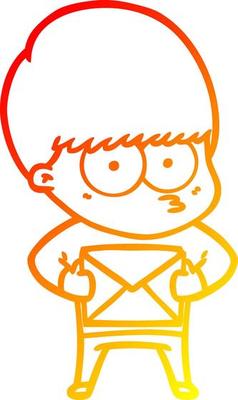 warm gradient line drawing nervous cartoon boy