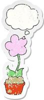 cute cartoon flower and thought bubble as a distressed worn sticker vector