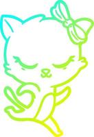 cold gradient line drawing cute cartoon cat with bow running vector