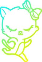 cold gradient line drawing cute cartoon cat with bow running vector