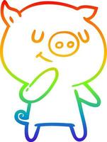 rainbow gradient line drawing happy cartoon pig vector