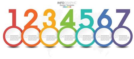 Infographic template design with 7 color options. vector