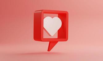 icono del corazón en el marco de texto de notificación de redes sociales. foto