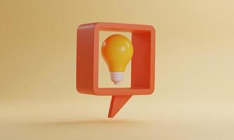 Light bulb icon in speech bubble on yellow background. photo