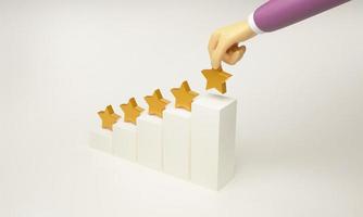 Businessman hands placing gold stars on top bar graph on white background. photo