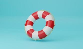 Lifebuoy red and whiet life saving on sea blue background. photo