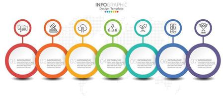 Infographic template design with 7 color options. vector