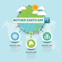 concepto infográfico del día de la madre tierra con globo y verde. día Mundial del Medio Ambiente. vector