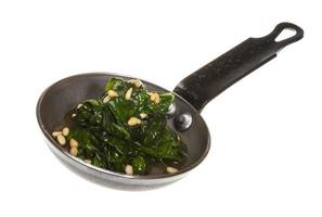 Boiled spinach on roasted pan photo