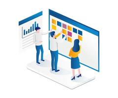 The team creating a schedule with a scrum board vector