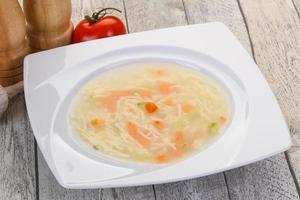 Chicken soup with noodles photo