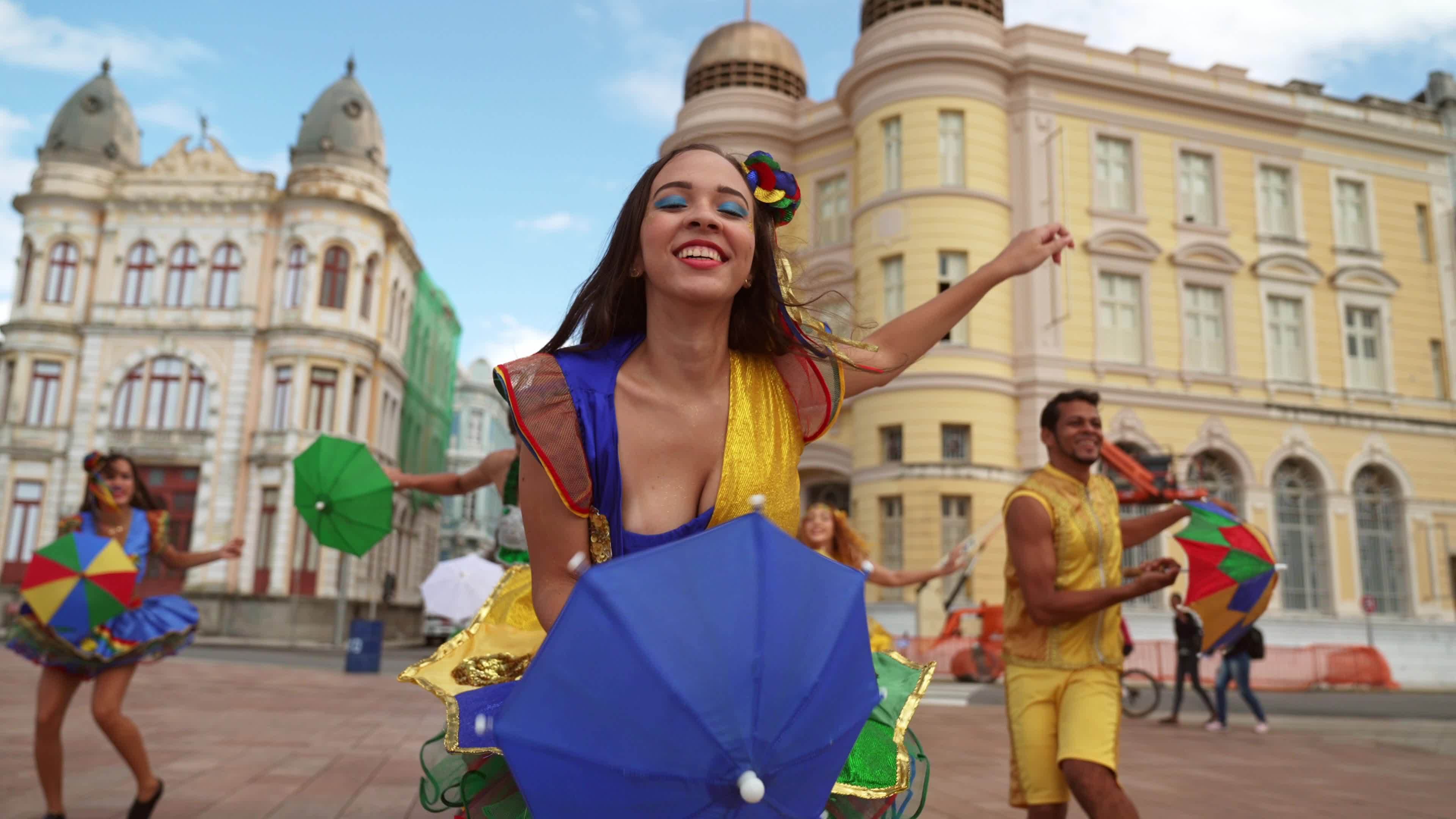 Frevo dancers at the street carnival in Recife, Pernambuco, Brazil