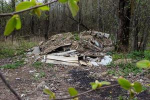 vertedero de basura en el bosque cerca de la carretera foto