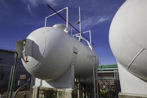 Storage two of gas LPG in the horizontal tanks white. photo