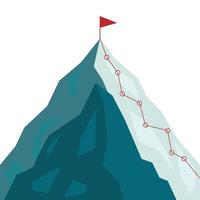 Mountain climbing route to peak in flat style. Business journey path in progress to success vector illustration. Mountain peak, climbing route to top rock illustration