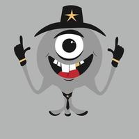 Happy Halloween Monster icon. Cute kawaii cartoon scary funny baby character. Eyes, tongue, tooth fang, hands up. Flat design. Vector cartoon illustration
