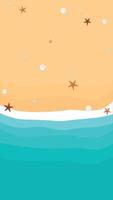 top view of sand with shells and starfish in flat icon design on beach background. vector illustration