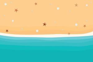 top view of sand with shells and starfish in flat icon design on beach background. vector illustration