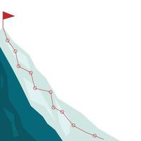 Mountain climbing route to peak in flat style. Business journey path in progress to success vector illustration. Mountain peak, climbing route to top rock illustration