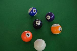 Billiard table with billiard balls photo