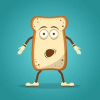 lindo divertido personaje de tostadas de pan sorprendido. icono de ilustración de personaje kawaii de dibujos animados de línea plana vectorial. aislado sobre fondo blanco. brindis con concepto de paquete de mascota de carácter facial vector