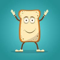 lindo y divertido personaje de tostadas de pan feliz. icono de ilustración de personaje kawaii de dibujos animados de línea plana vectorial. aislado sobre fondo blanco. brindis con concepto de paquete de mascota de carácter facial vector