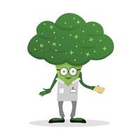 Lindo y divertido estilo de personaje de dibujos animados de brócoli verde como médico con herramientas y recetas. ilustración vectorial vector