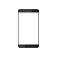 Realistic black smartphone with white screen, menu button and camera on phone, vector illustration