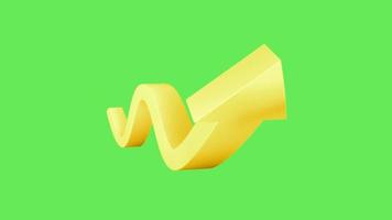 Animation yellow arrow 3D isolate on green background. video