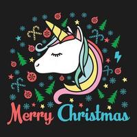 Merry Christmas Unicorn Typography Vector Design