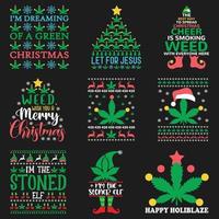 camiseta de vector de tipografía de cannabis de hierba de navidad