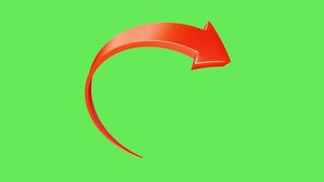 Animation red arrow 3D isolate on green background. video