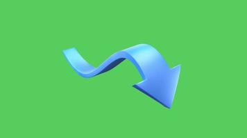Animation blue arrow 3D isolate on green background. video