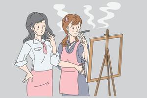 estilo de dibujos animados de niña vape sosteniendo cigarrillo eléctrico de vapor con actividades ilustración vectorial plana vector